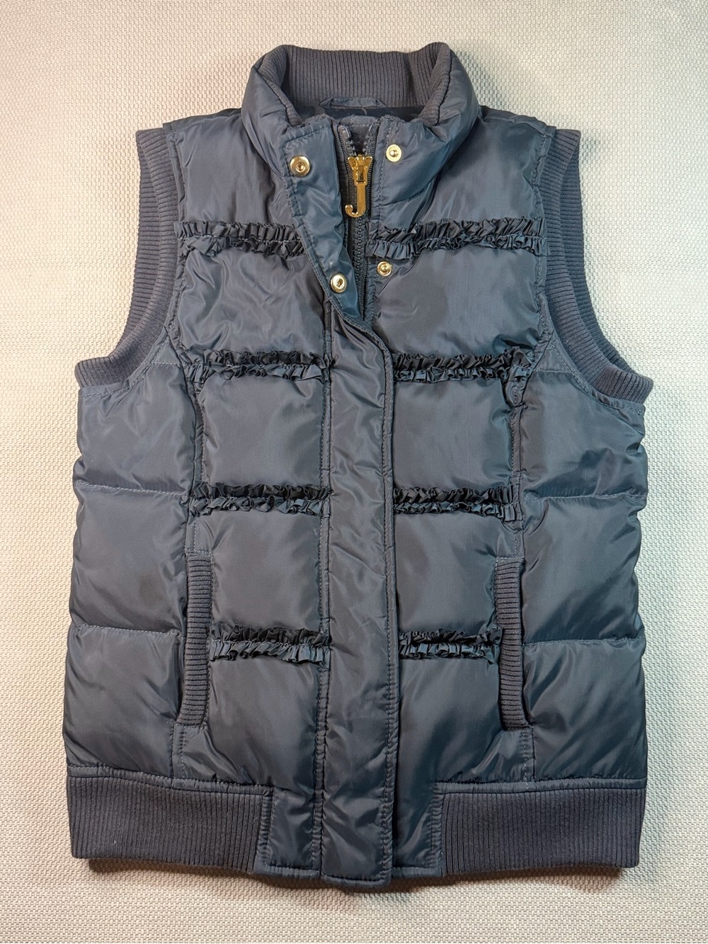 Juicy Couture Quilted Puffer Vest with Ruffle Trim